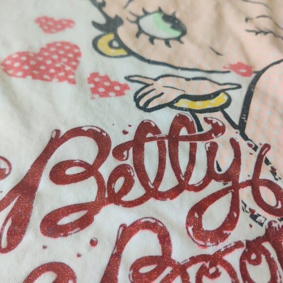 Betty Boop blowing kisses glitter letter crop tee sz L - Picture 6 of 8
